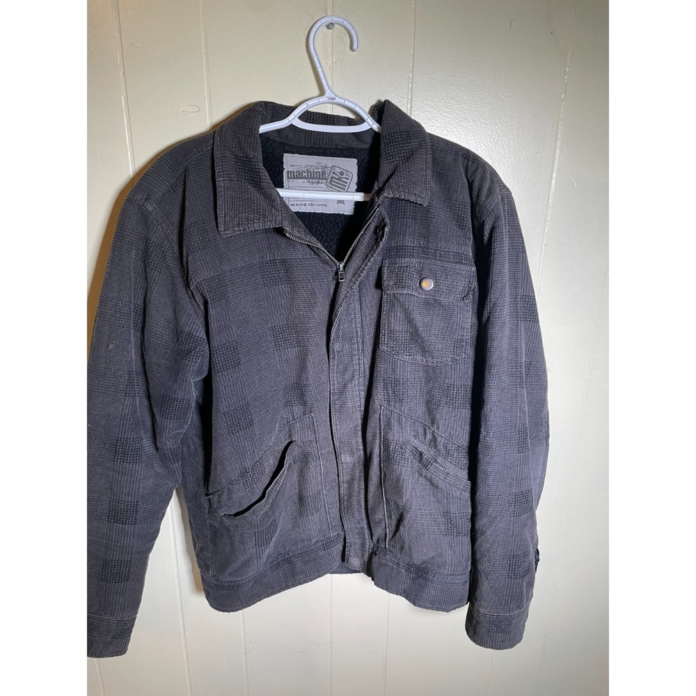 Vintage Machine Mens Dark Gray Corduroy Fleece Lined Full Zip Jacket Size M